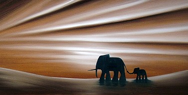 Bronze Mother & Baby Elephants